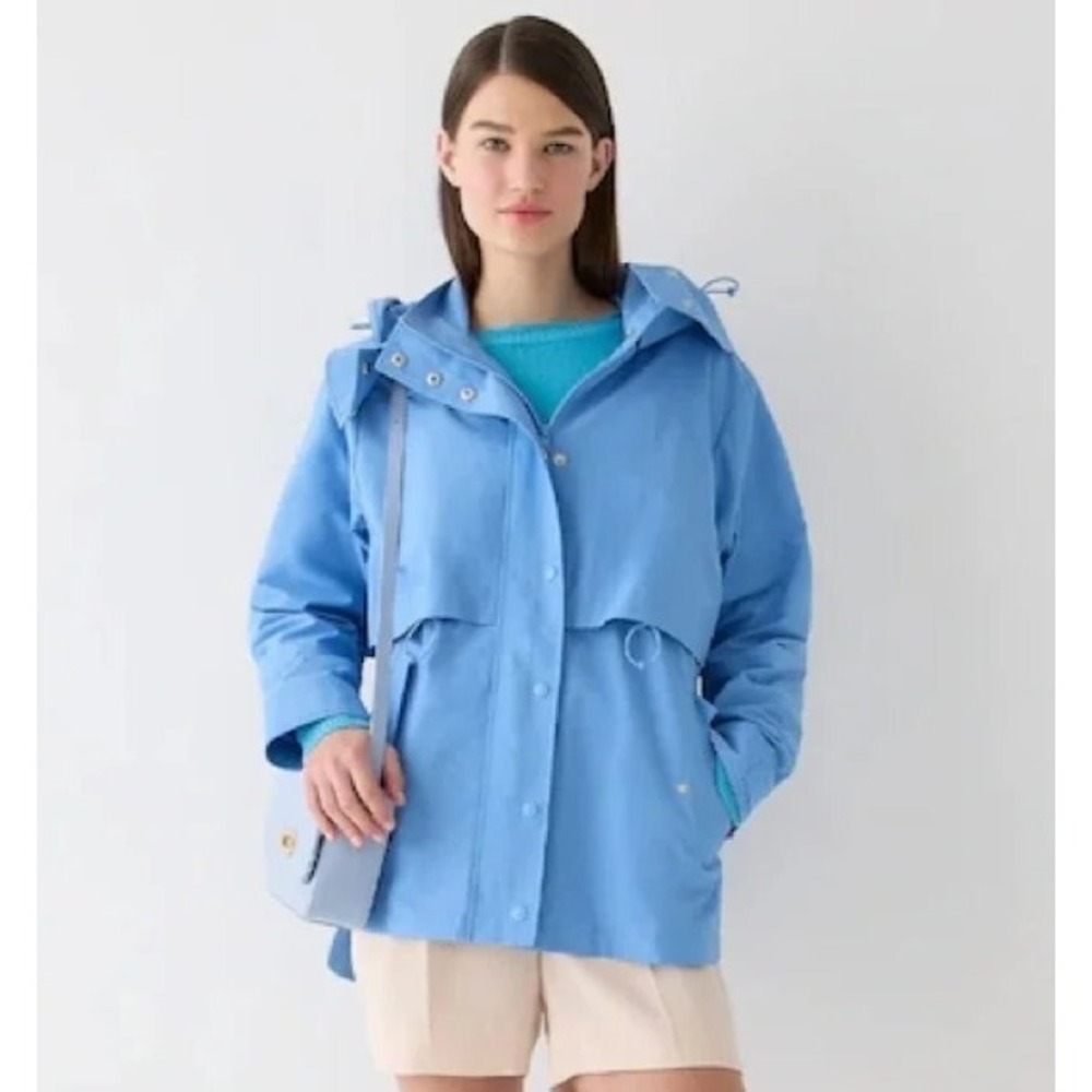 J. Crew‎ Blue Perfect Hooded Lightweight Jacket Raincoat Full Zip Pockets XS